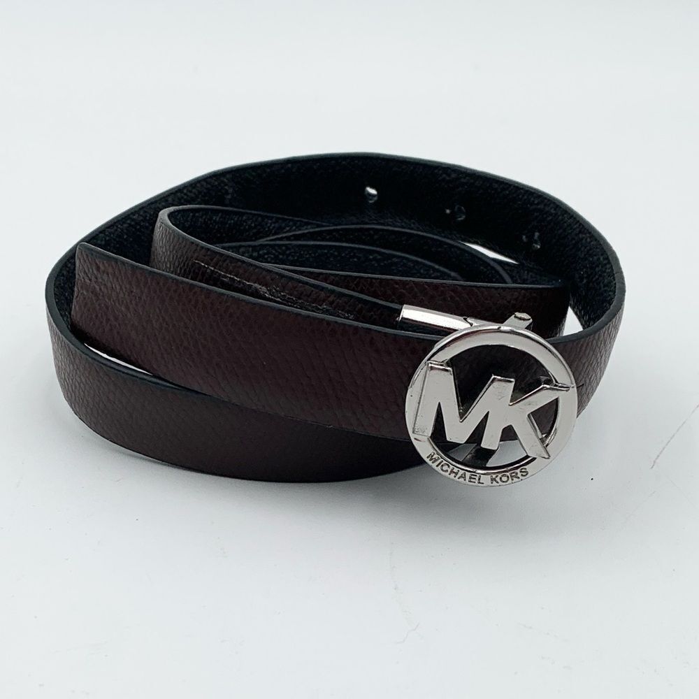 Michael Kors Reversible Leather Belt – Black & Brown w/ Silver MK Logo Buckle